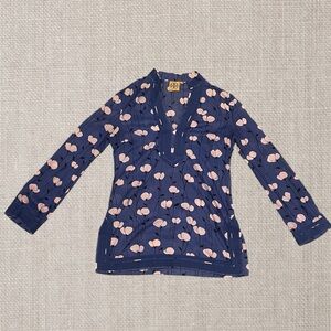 Tory Burch Blue Cotton Poppy Floral Button Front Blouse Size 6
